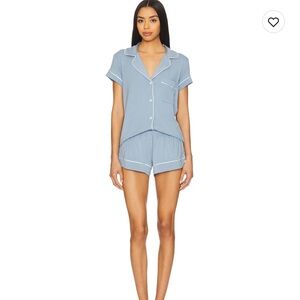 Eberjey Gisele Shortie PJ Set in Faded Denim and Ivory